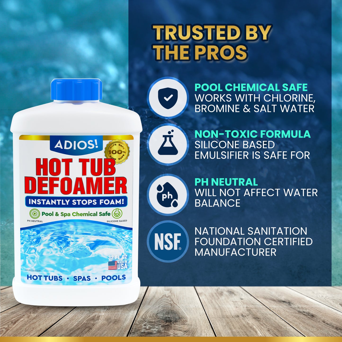 Adios! Hot Tub and Spa Defoamer 32oz Quart