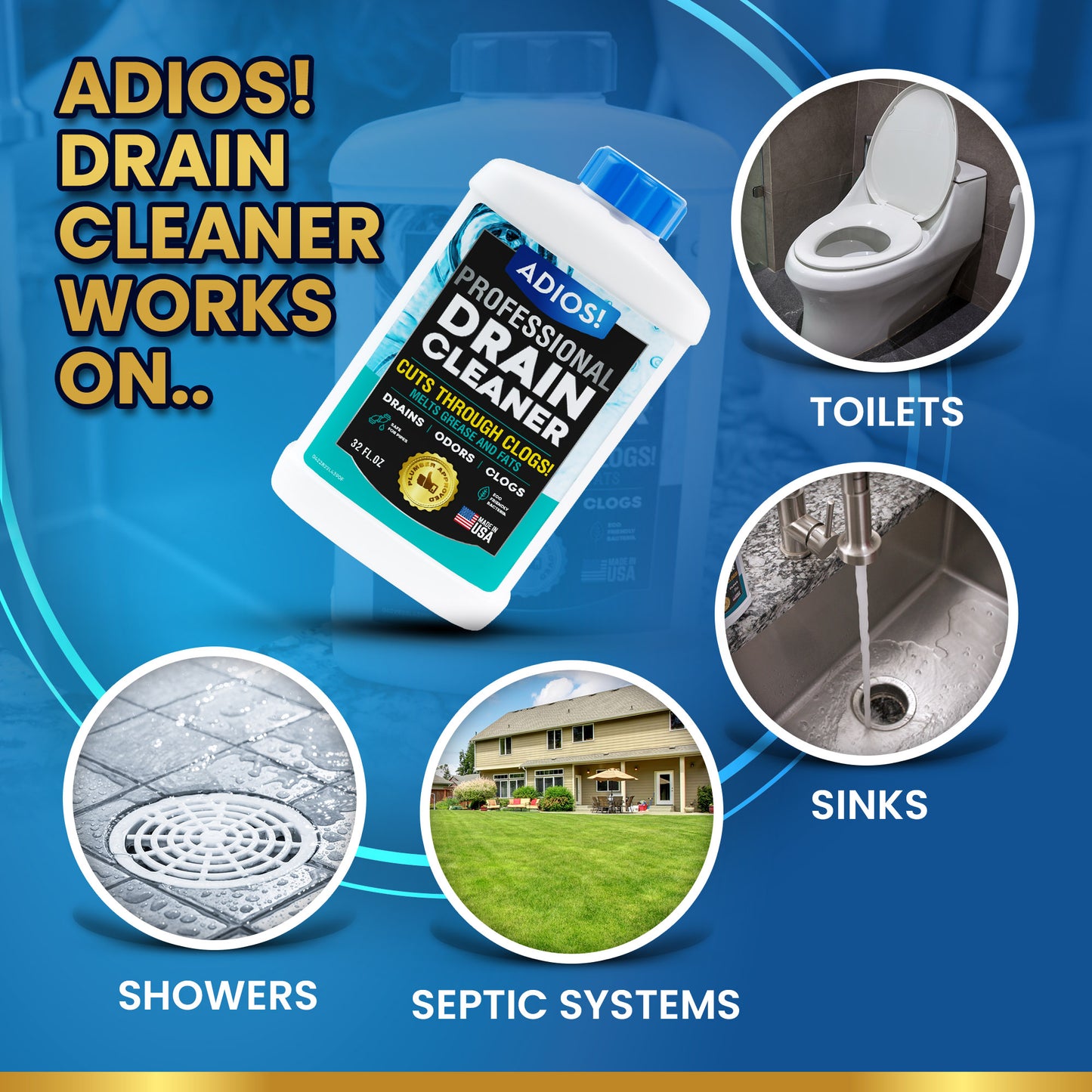 Adios! Septic Safe Enzyme Drain Cleaner 32oz Quart