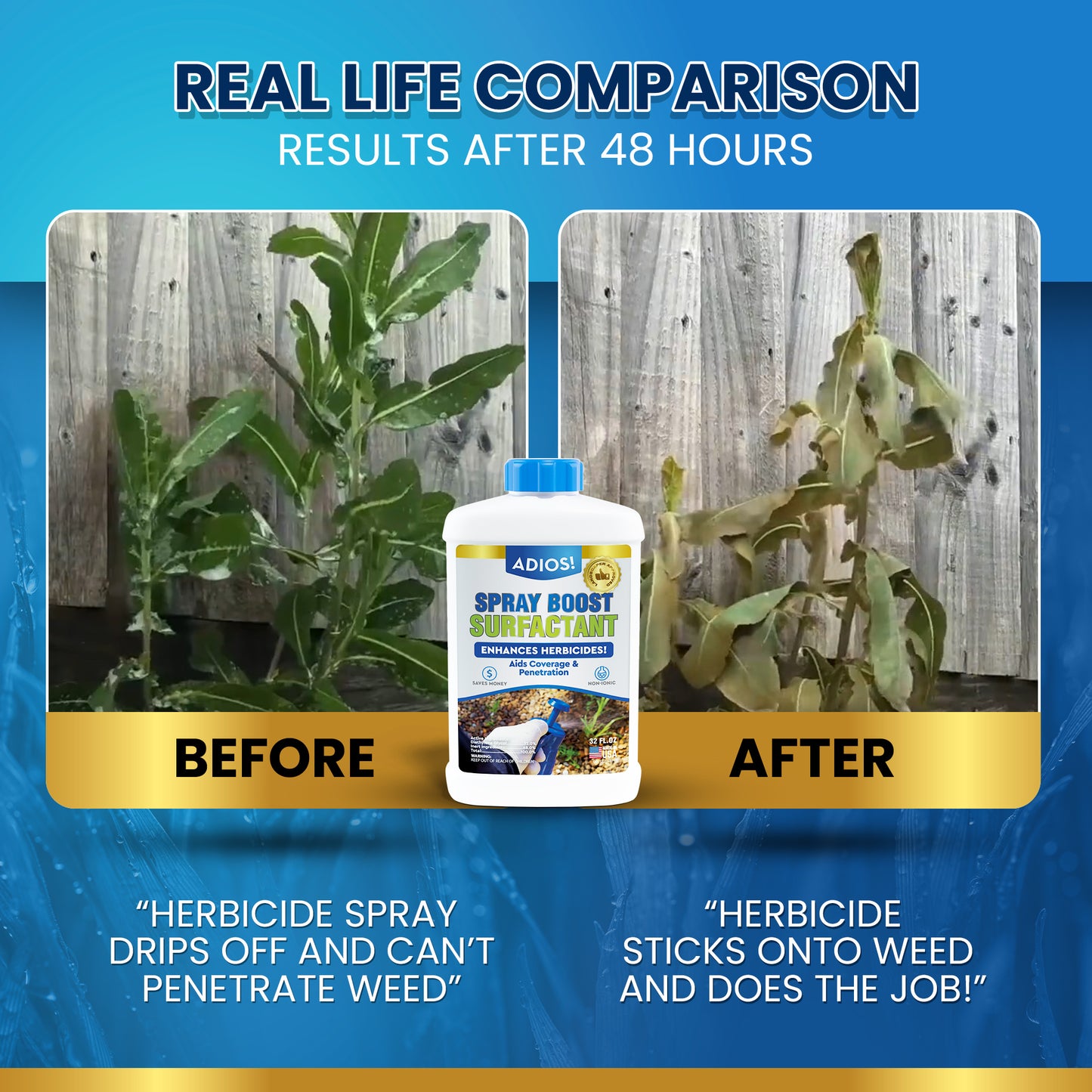 Adios! Spray Boost Surfactant for Enhancing Herbicides, Fertilizer and Pesticides
