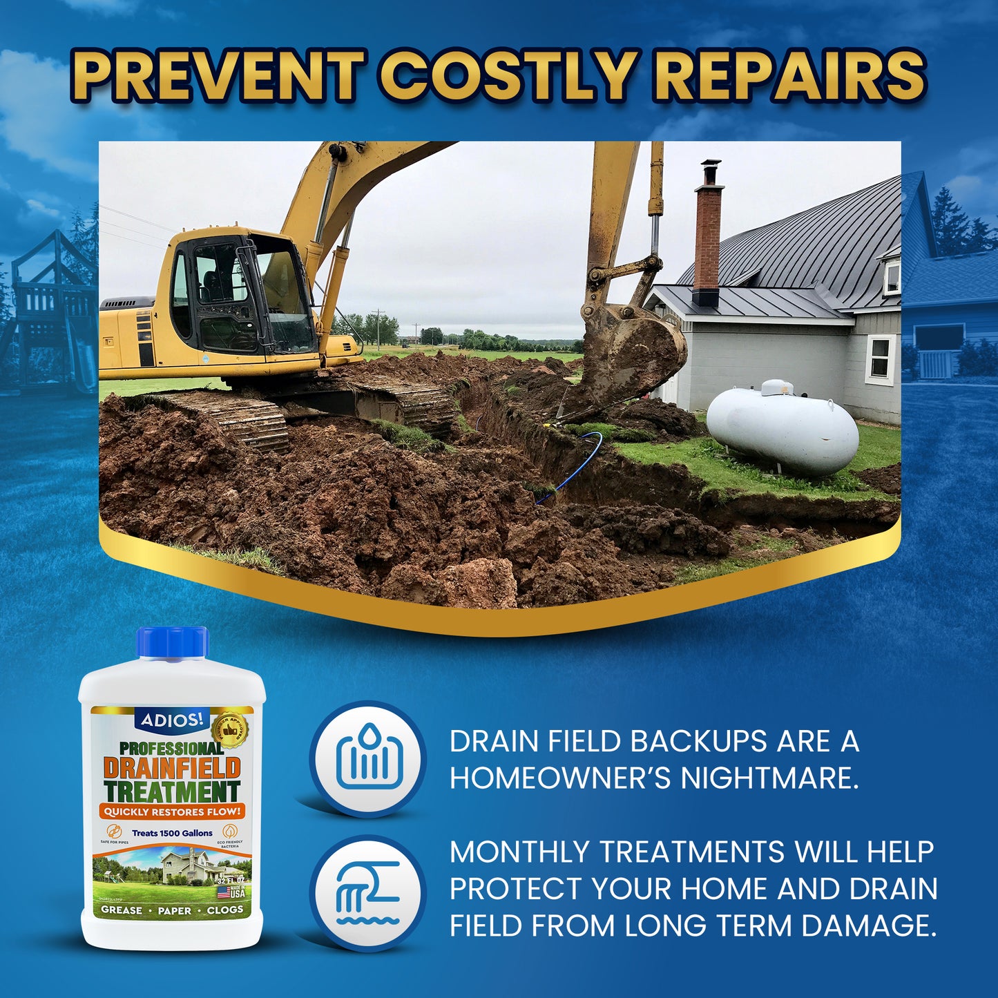 Adios! Natural Drain Field Treatment and Enzyme Cleaner 32oz Quart