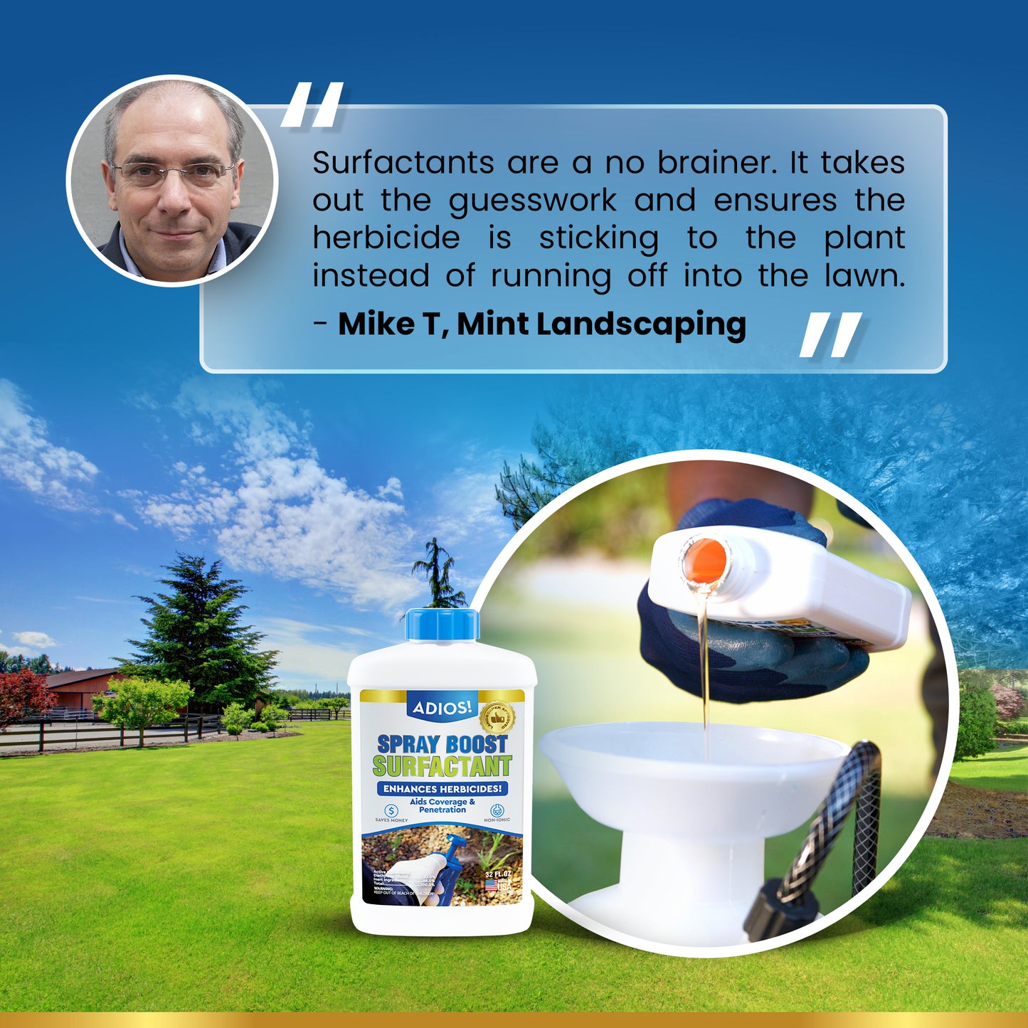 Adios! Spray Boost Surfactant for Enhancing Herbicides, Fertilizer and Pesticides