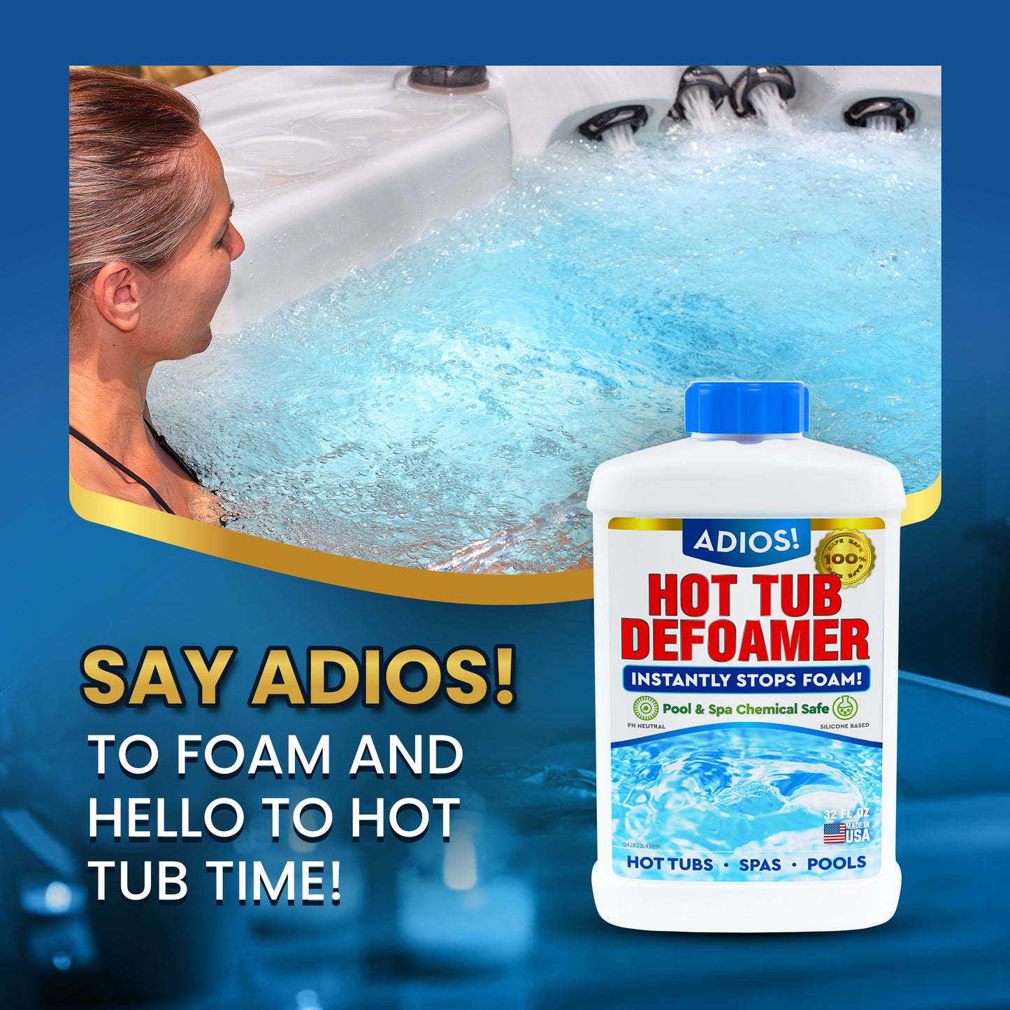 Adios! Hot Tub and Spa Defoamer 32oz Quart