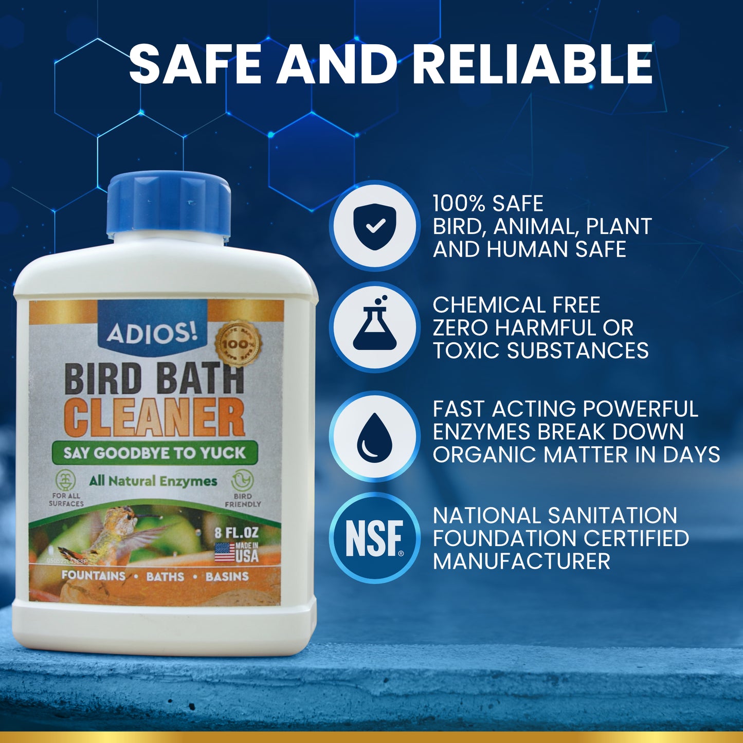 Adios! Bird Bath Cleaner for Outdoor Fountains and Bowls