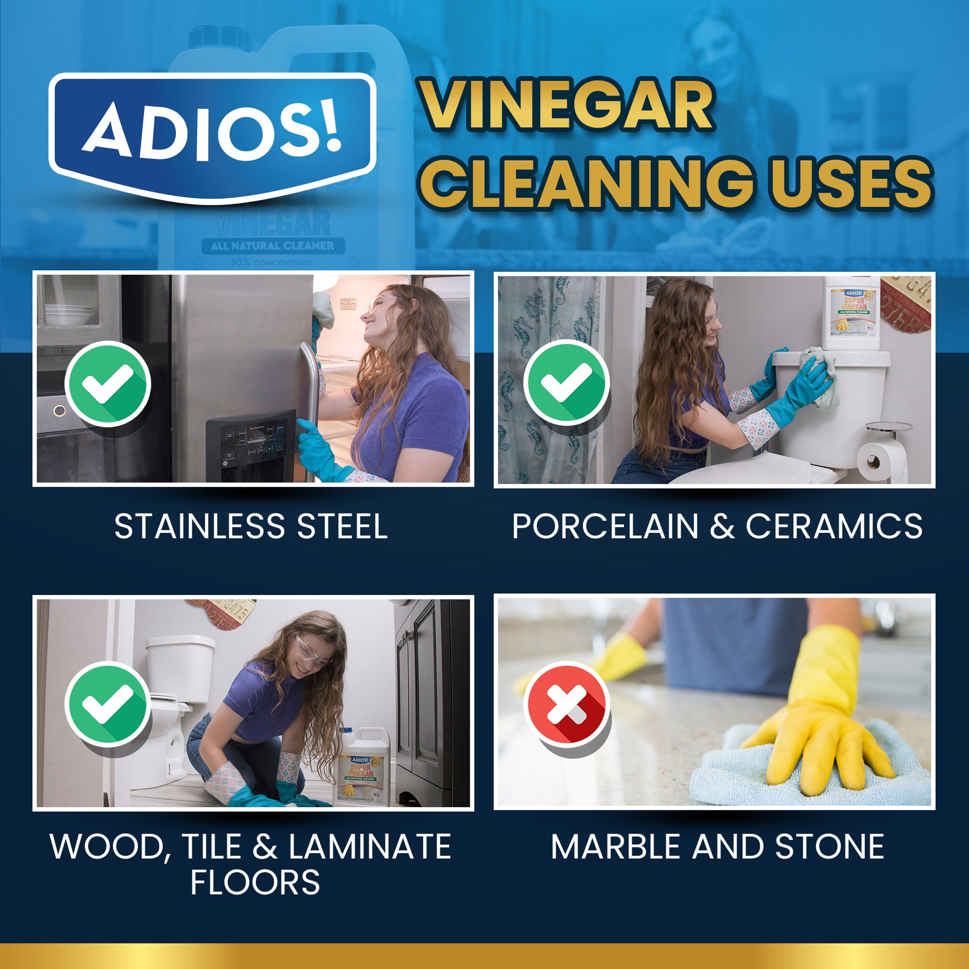 Adios! 30% Vinegar for Cleaning Home - All Purpose Vinegar, Thirty Percent Concentrate Makes 3 Quarts of White Cleaning Vinegar (16oz)